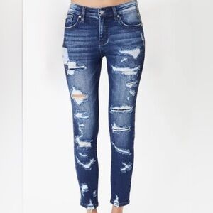 KanCan Los Angeles ESTILO #KC6365D Distressed Dark Blue Mid RiseJeans 11/29